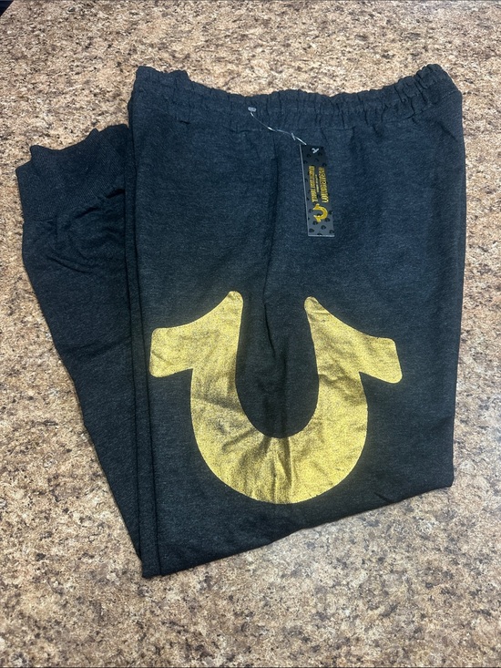 True Religion Other - NWT True ReligionLoungewear  Charcoal Joggers with Gold Horseshoe Print XL